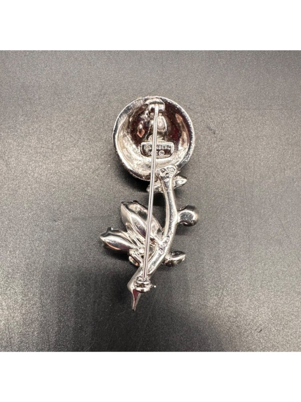 Vintage Eisenberg Ice Floral Brooch Pin Green Clear Rhinestone Silver Tone Retro - Picture 6 of 12